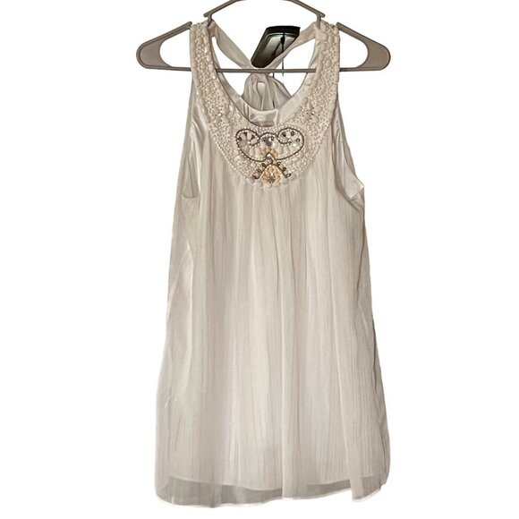 Beige by eci women's ivory sleevess top size Large beaded neckline, lined - Picture 1 of 7
